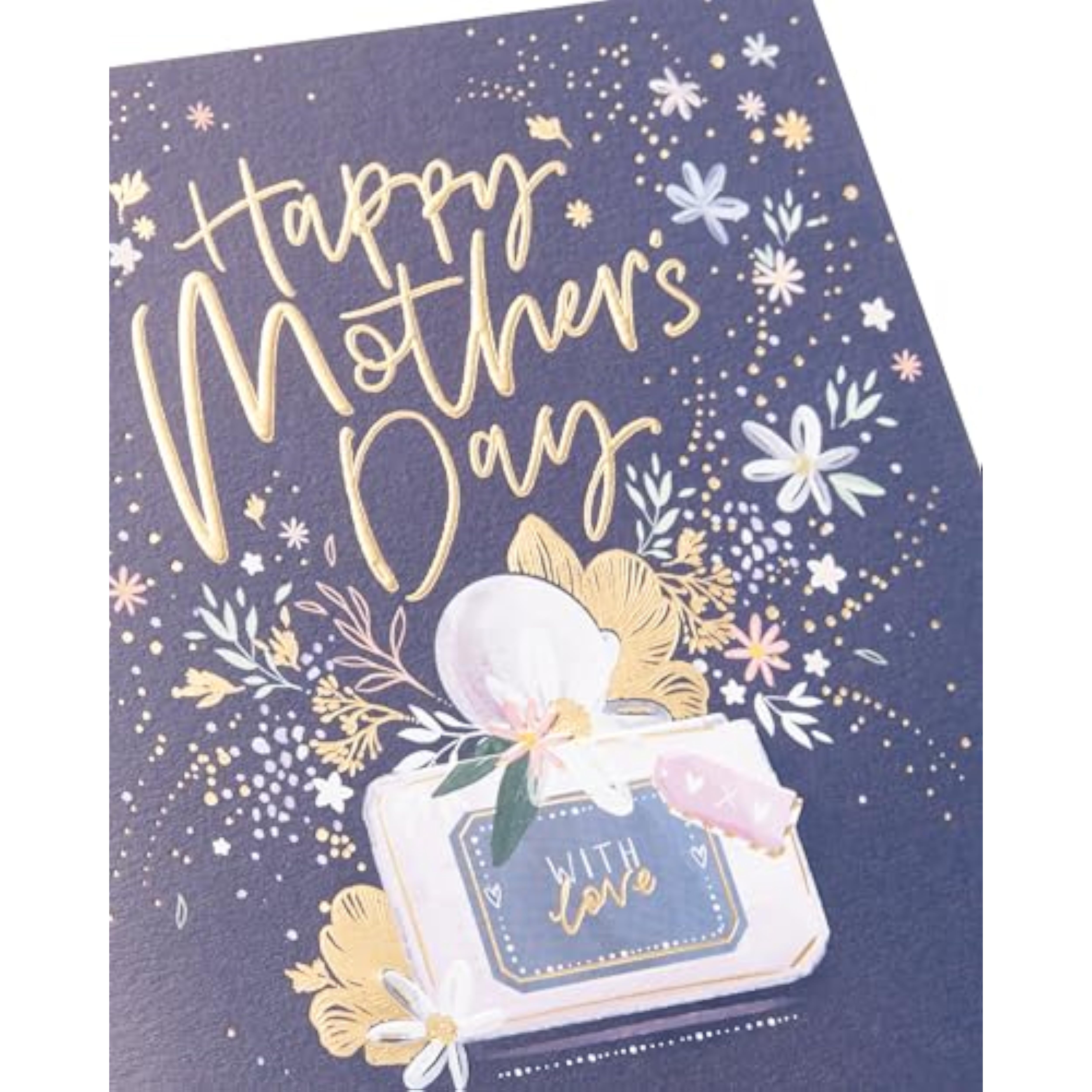 Elegant greeting card featuring a stunning perfume design, perfect for Mother's Day from UK Greetings.