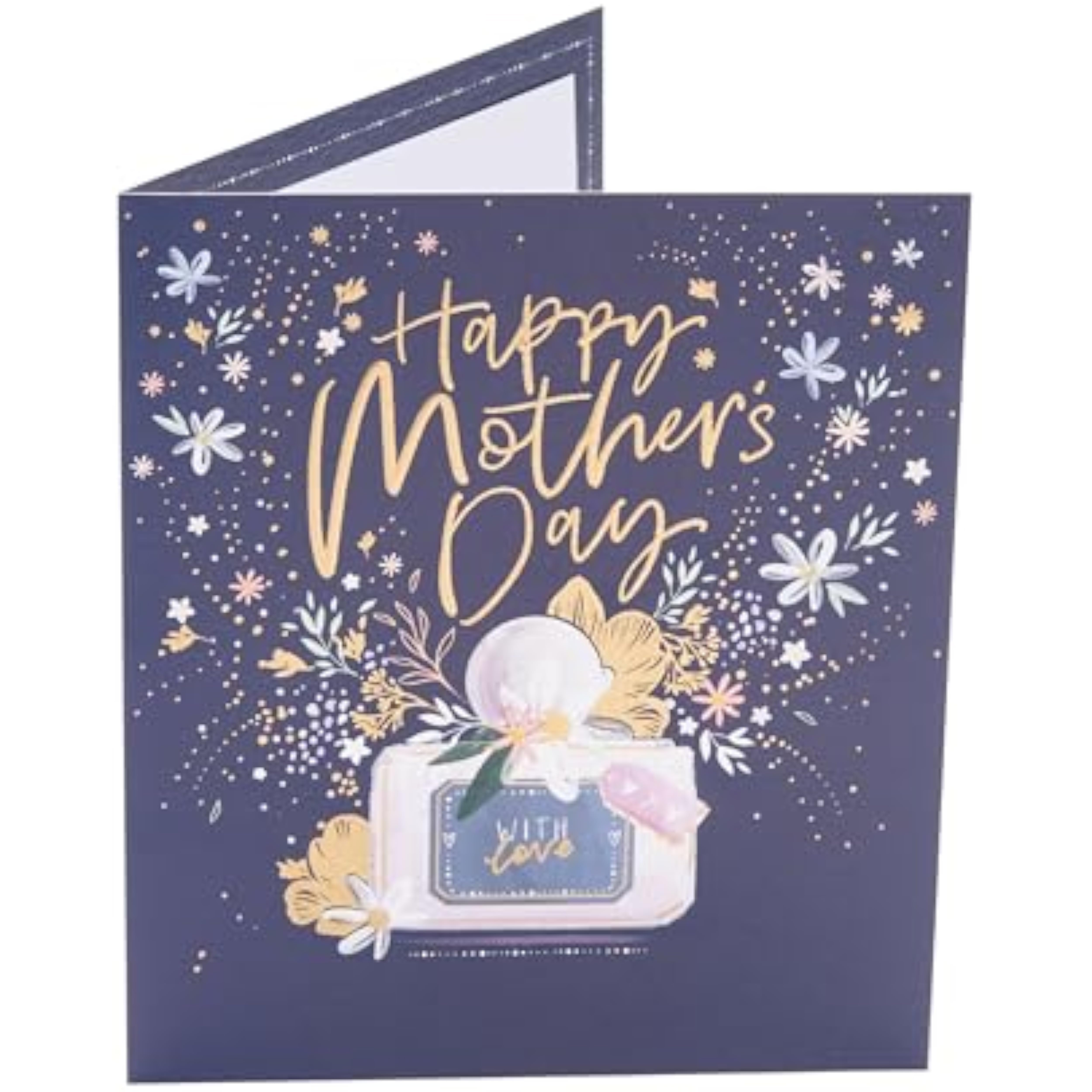 Elegant greeting card featuring a stunning perfume design, ideal for Mother's Day, from UK Greetings.