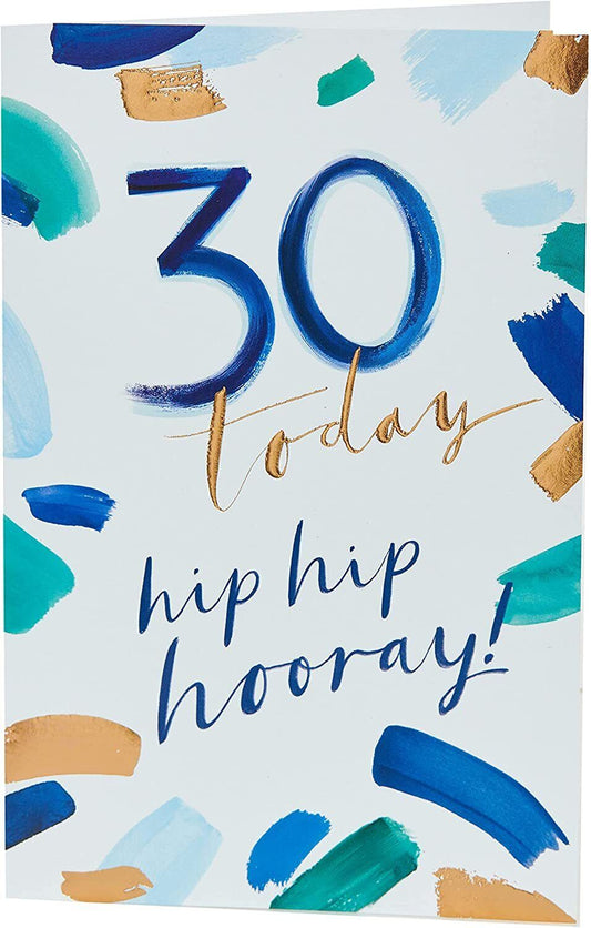 Stylish 30th milestone birthday cheers greeting card from UK Greetings with celebratory design and gold accents.