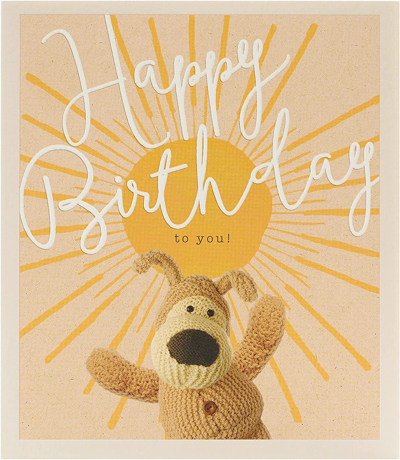 Sunshine Boofle birthday greeting card from UK Greetings, featuring colorful cartoon character and cheerful design.