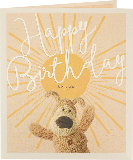 Bright Sunshine Boofle birthday greeting card with colorful floral design and cheerful character, by UK Greetings.