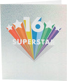 Super Star 16th birthday greeting card by UK Greetings featuring a colorful star design and celebratory message.