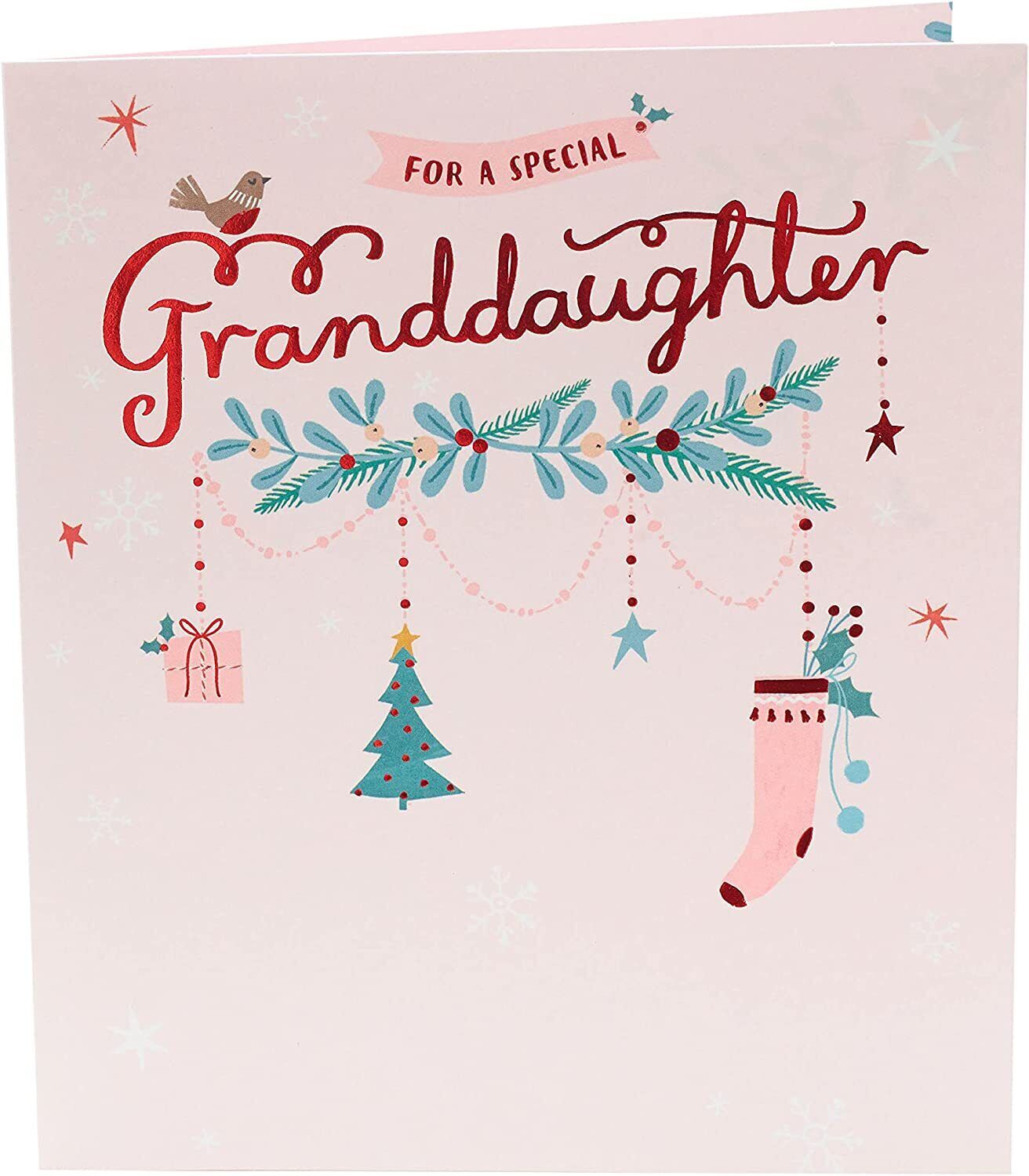 Sweet Christmas Wishes greeting card for granddaughter by UK Greetings, featuring festive holiday design and heartfelt message.