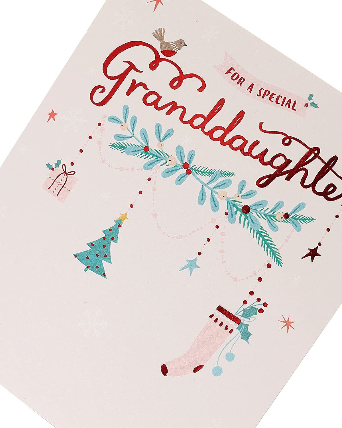 Sweet Christmas Wishes greeting card for granddaughter from UK Greetings, featuring festive holiday design.