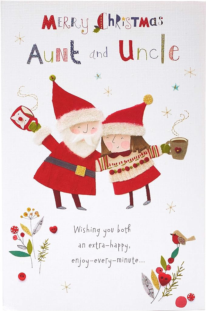 Sweet Santa and Mrs. Claus Christmas greeting card from UK Greetings, featuring festive holiday design for auntie and uncle.
