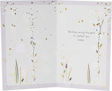 Gold foil sympathy greeting card titled "Caring Thoughts" by UK Greetings, featuring a heartfelt design for expressing comfort.