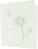 Sympathy greeting card with delicate floral design, UK Greetings, featuring soft pastel flowers and heartfelt message inside.