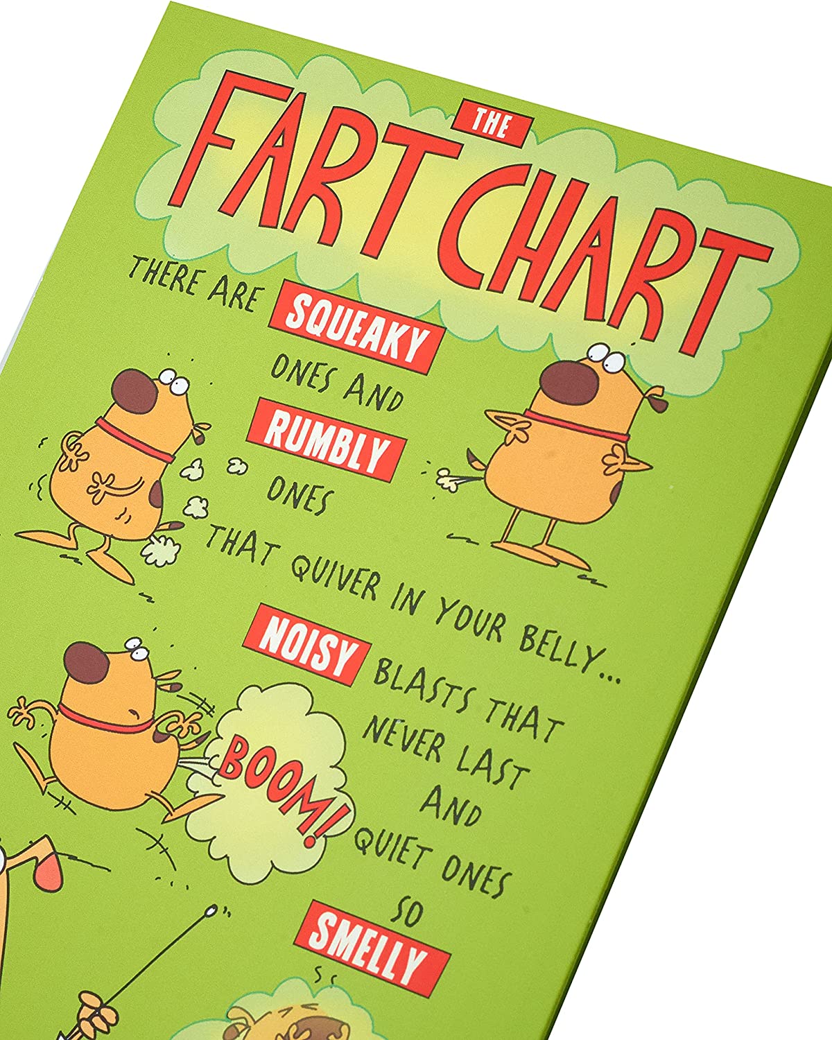 Funny Fart Chart greeting card by UK Greetings featuring a colorful tri-fold design with humorous fart illustrations.