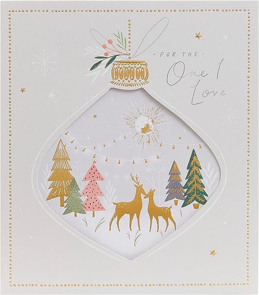 Gold foil Christmas greeting card with a festive bauble design and heartfelt message from UK Greetings.