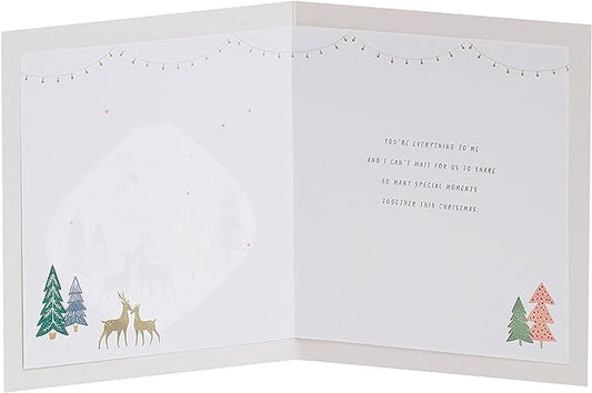 Gold foil bauble Christmas greeting card from UK Greetings with heartfelt message and festive holiday design.