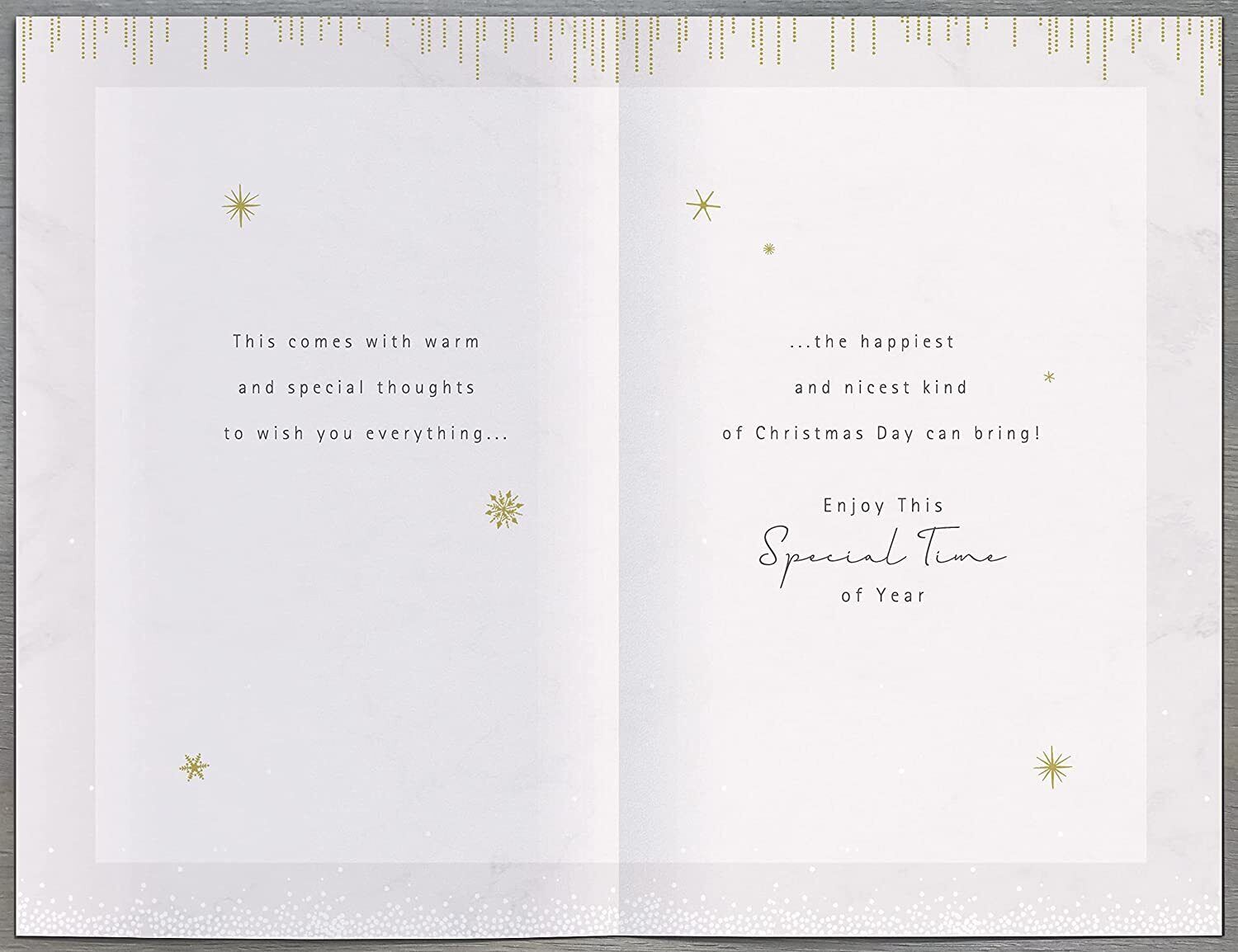 Thinking of You Christmas Baubles Card by UK Greetings featuring foil accents and festive holiday design.
