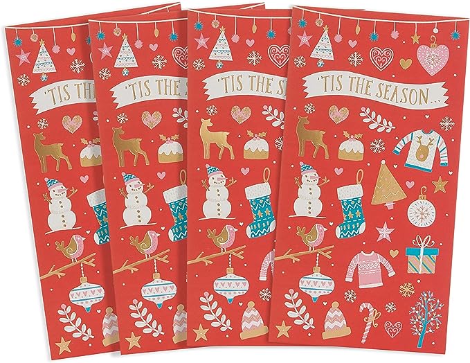 Festive holiday greeting card from UK Greetings featuring a Christmas money wallet gift holder with seasonal holiday cheer design.