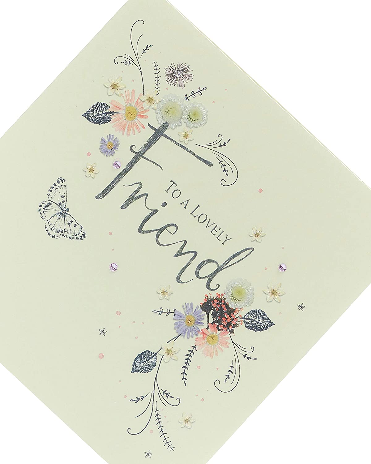 Floral design greeting card for a lovely friend's birthday, UK Greetings brand, featuring vibrant floral artwork.