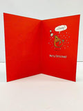 Funny Robin couple Christmas greeting card by UK Greetings featuring playful festive design with humorous holiday message.