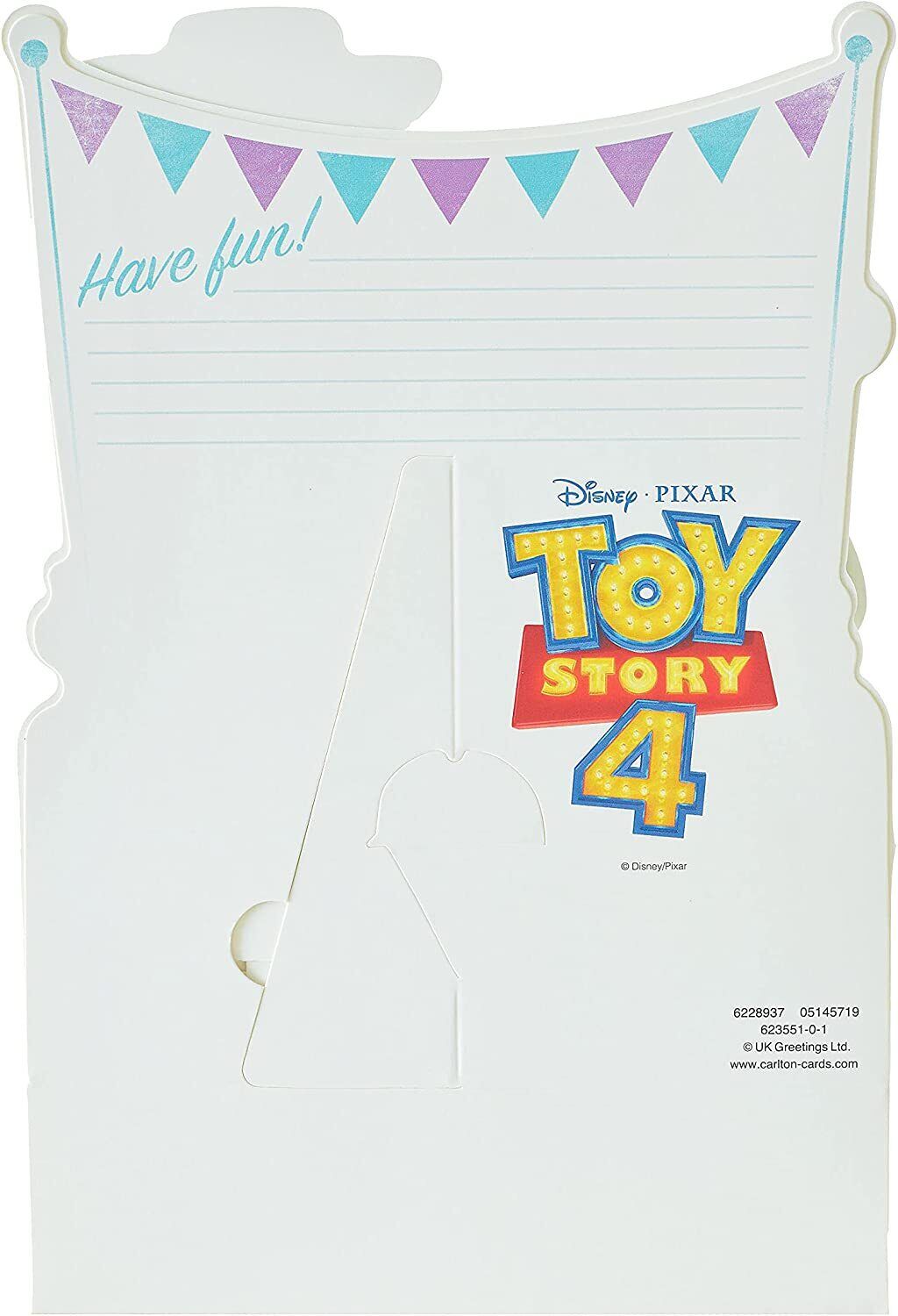 Toy Story Woody pop-up birthday greeting card featuring Woody from Toy Story, with colorful festive design inside.