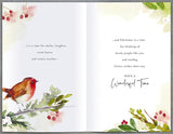 Traditional foiled Robin Christmas Wishes greeting card by UK Greetings featuring festive holiday design with a robin and seasonal message