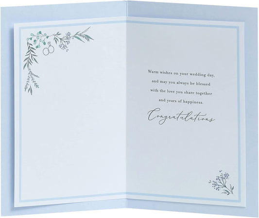 Traditional gold foil wedding greeting card with elegant design, featuring gold accents and intricate patterns for special occasions.