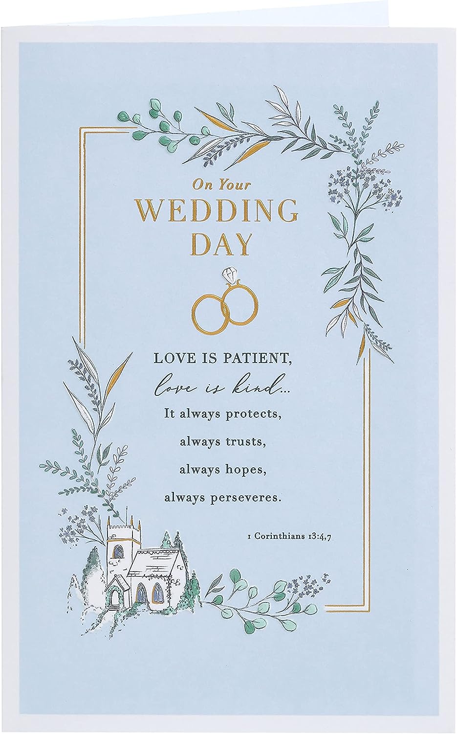 Gold foil wedding greeting card with elegant design, featuring traditional motifs and UK Greetings branding.