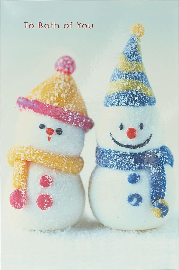 Two snowmen Christmas greeting card from UK Greetings featuring festive winter scene and cheerful holiday design.
