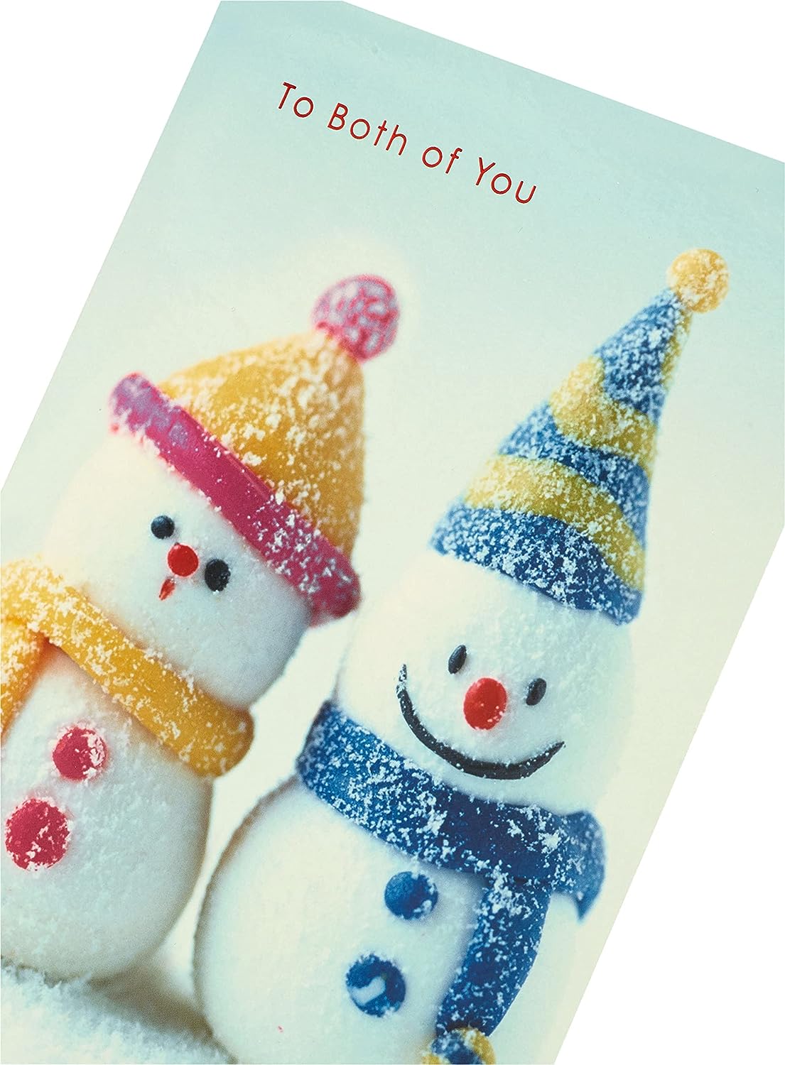 Two snowmen Christmas greeting card by UK Greetings featuring festive winter scene and cheerful holiday message.