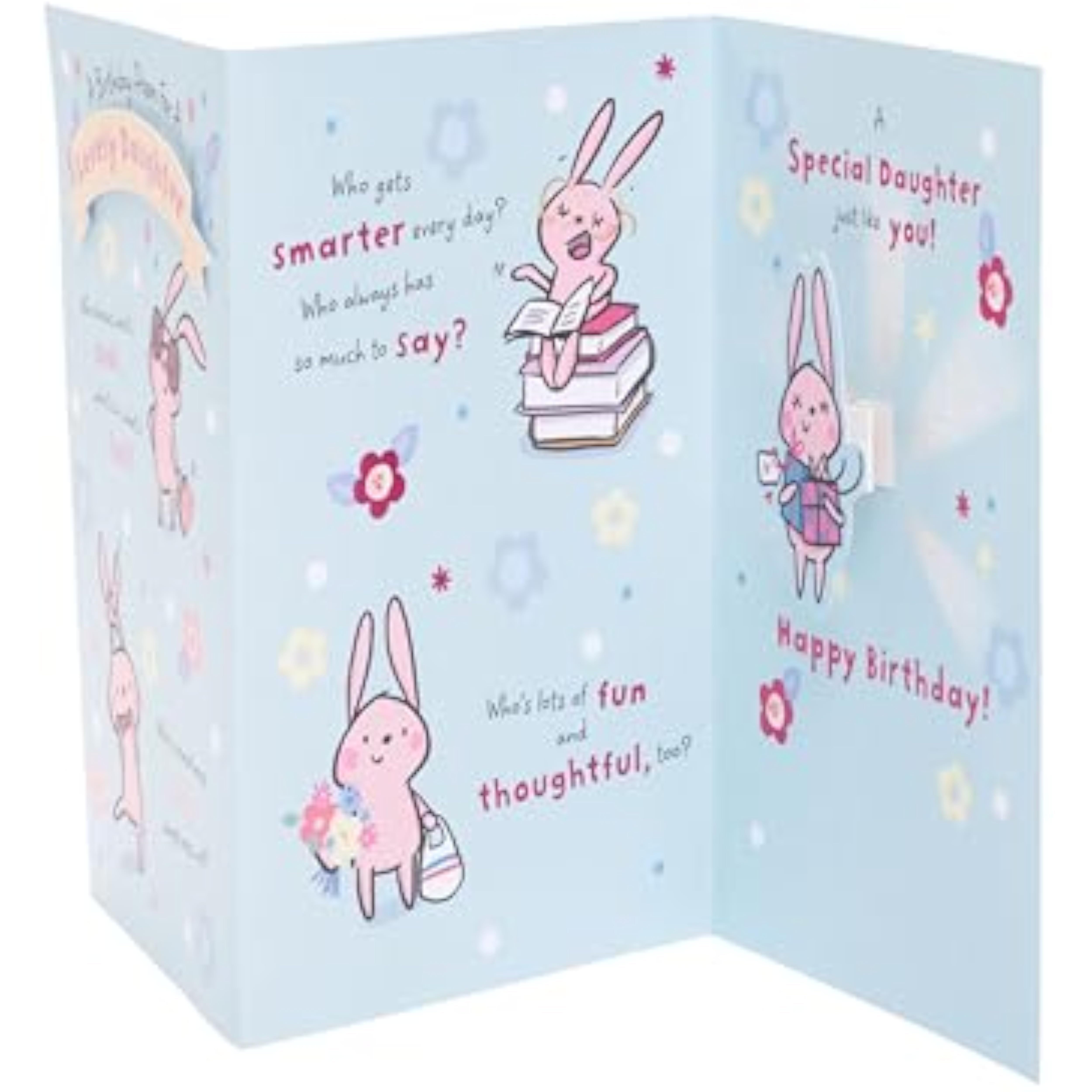 UK Greetings birthday greeting card for daughter featuring a colorful pop-up design and heartfelt poem inside.
