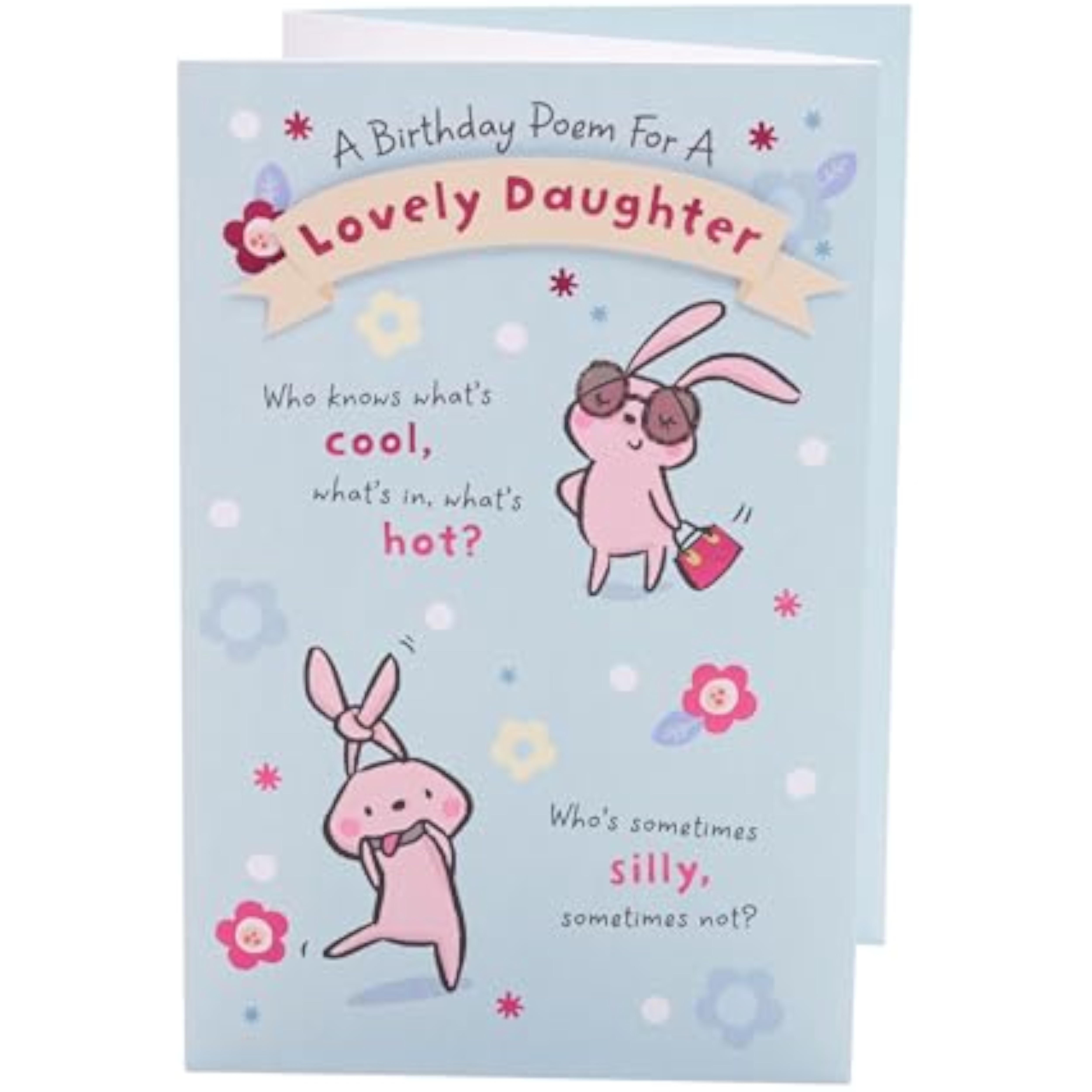 UK Greetings birthday greeting card for daughter featuring a colorful pop-up design with a heartfelt poem inside.