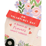 Valentine's Day greeting card for her with pop-up flower truck design and envelope from UK Greetings.