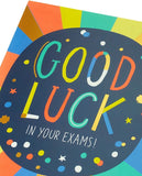 Vibrant multicolour exam good luck greeting card by UK Greetings featuring bright, cheerful design for students taking exams.