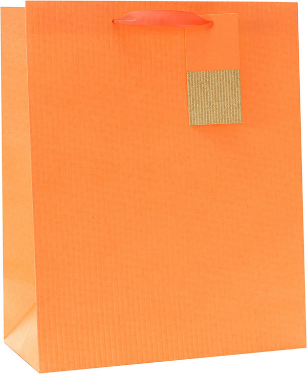 Bright orange large gift bag from UK Greetings with a greeting card design, featuring colorful patterns and a spacious interior.