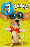 Colorful Wacky Big-Eyes Dog 7th Birthday greeting card by UK Greetings featuring a playful dog illustration for children's birthday celebrations.