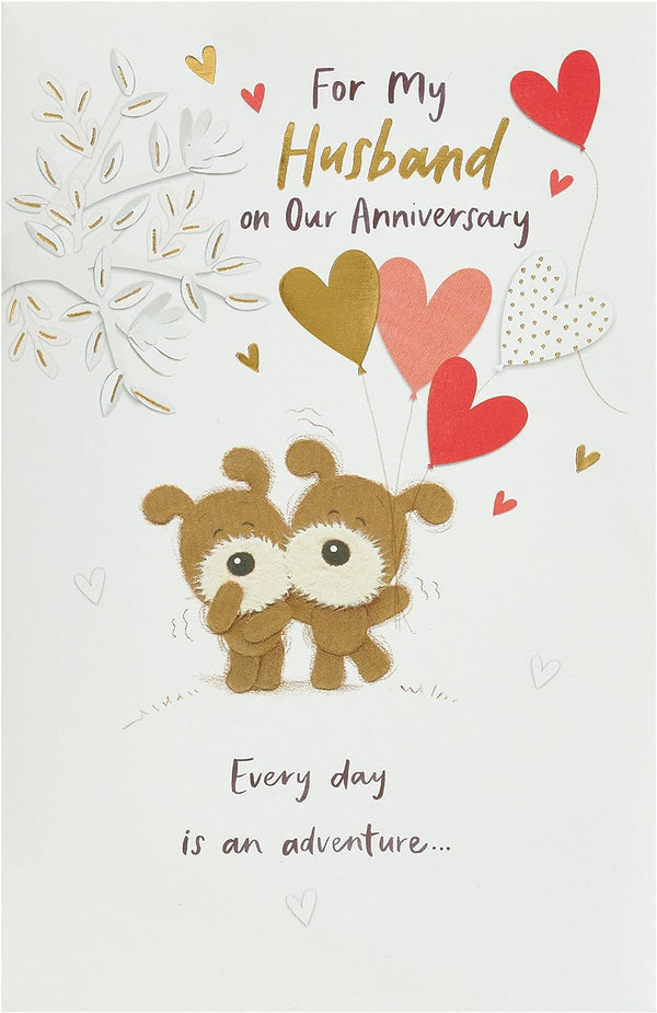 Wedding anniversary greeting card for husband by UK Greetings featuring a lovely design, with romantic floral artwork and heartfelt message.