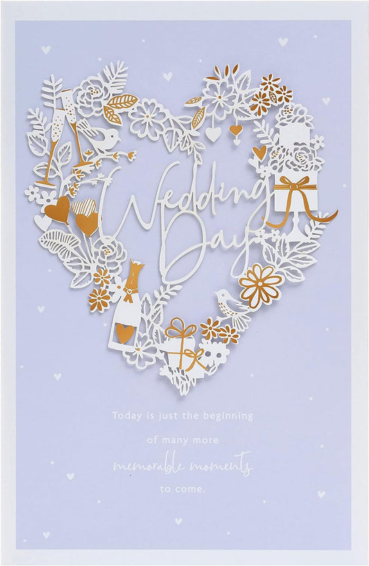 Pale blue wedding greeting card for him, her, or friend with elegant design, by UK Greetings, featuring heartfelt message inside.