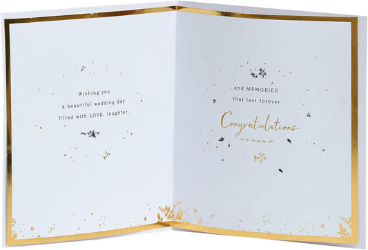Wedding greeting card with a wreath design for him, her, or friends by UK Greetings, featuring elegant floral artwork.