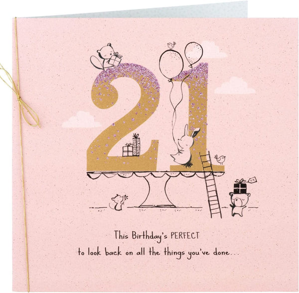 Whimsical 21st Animals greeting card by UK Greetings featuring colorful animal illustrations for a 21st birthday celebration.