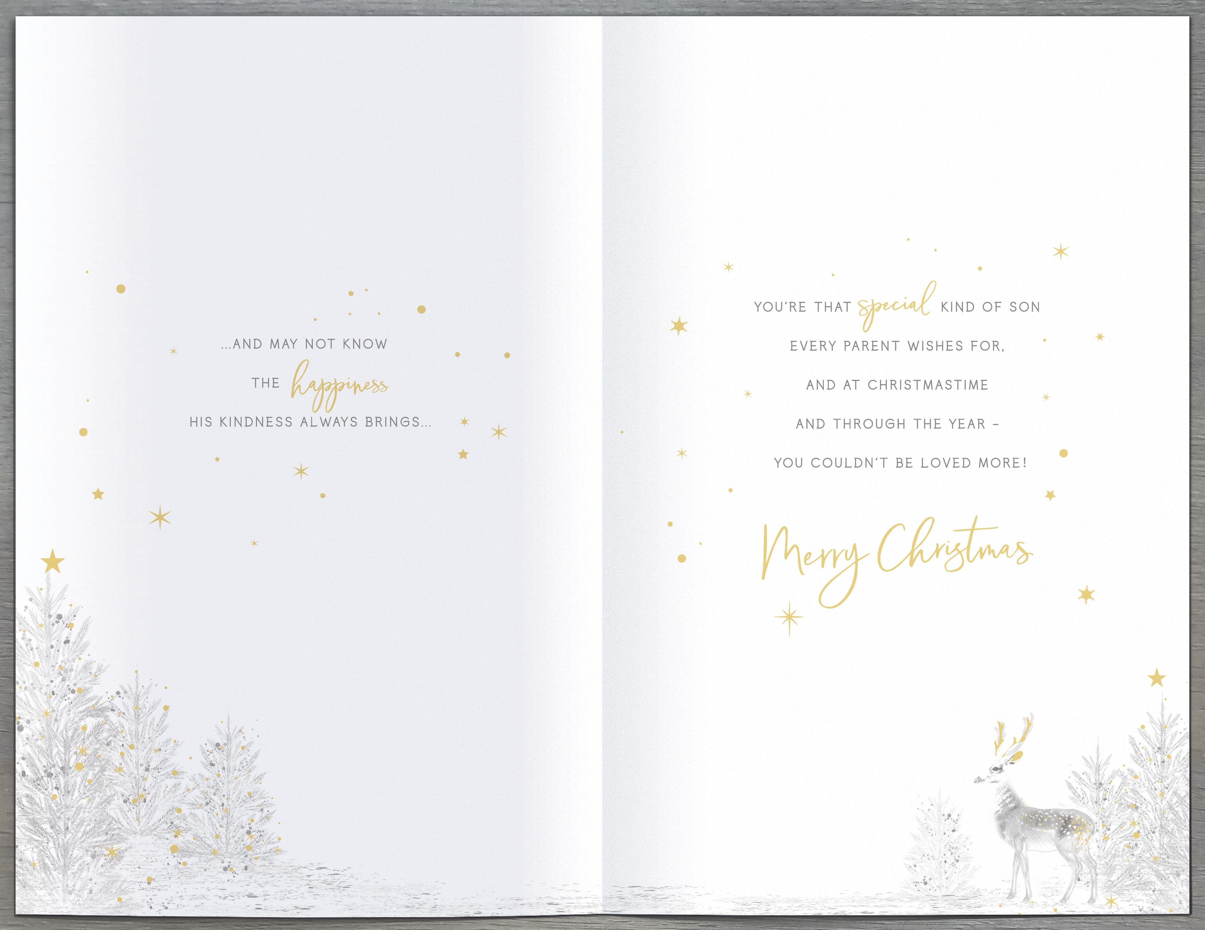White and blue stag Christmas greeting card for a wonderful son, featuring festive holiday design by UK Greetings.