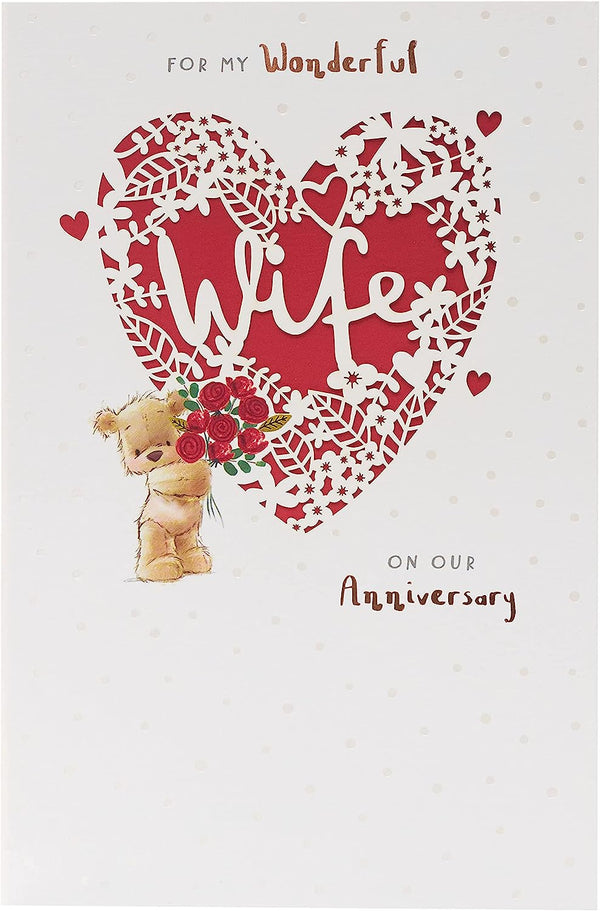 Greeting card featuring a red heart design, perfect for wife's anniversary, by UK Greetings.