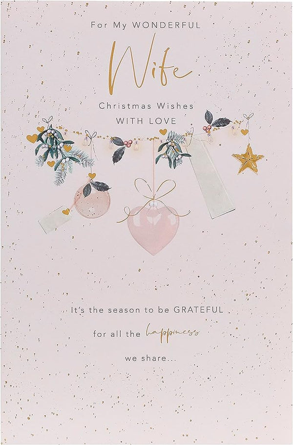 Elegant Christmas greeting card featuring a festive bauble design and heartfelt message, ideal for celebrating with loved ones.