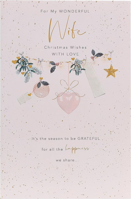 Elegant Christmas greeting card featuring a festive bauble design and heartfelt message, ideal for celebrating with loved ones.