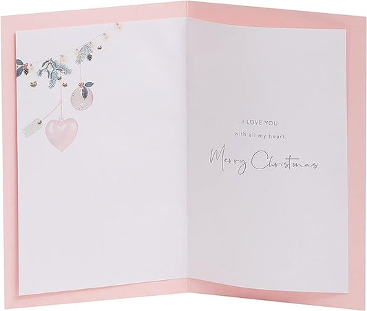 Elegant wife Christmas greeting card featuring a festive bauble design and heartfelt message, perfect for holiday wishes.