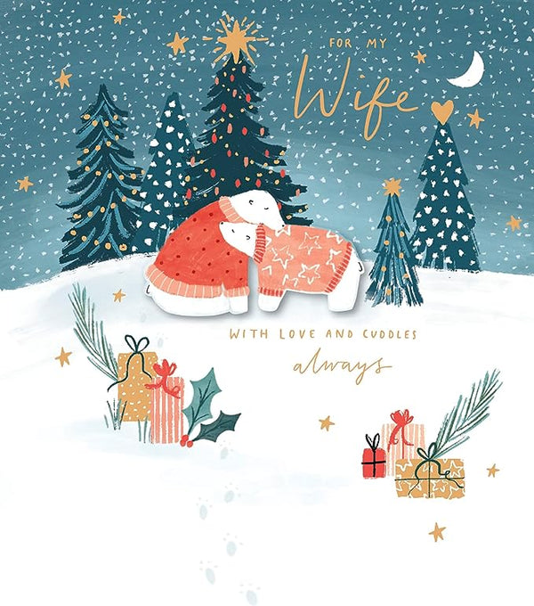 Cute polar bear Christmas greeting card with embellishments, featuring festive holiday design from UK Greetings.