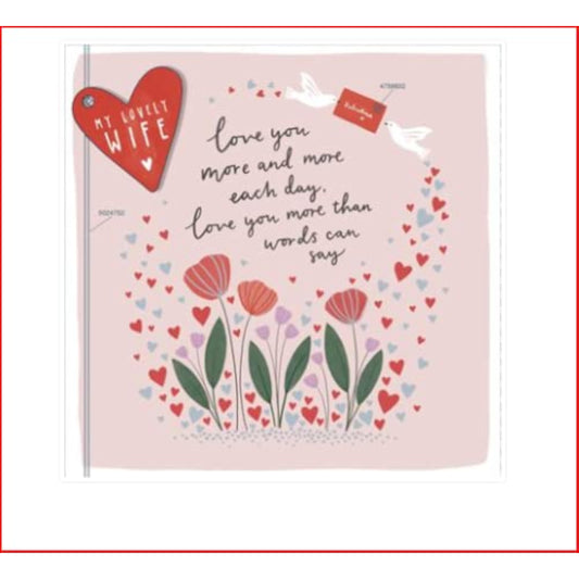 Valentine's Day greeting card from UK Greetings featuring heartfelt message for wife, with romantic floral design.