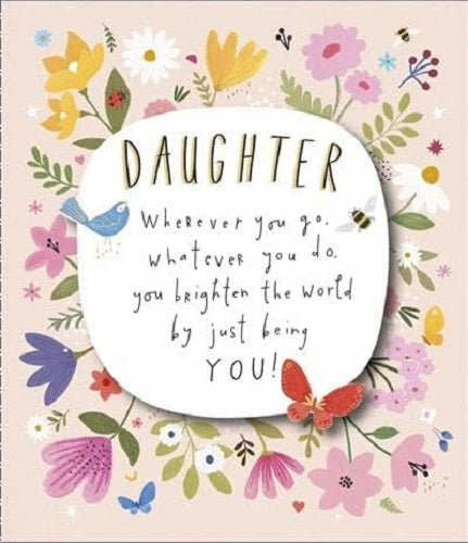 Wildflower Butterfly Daughter birthday greeting card from UK Greetings featuring colorful floral and butterfly design.