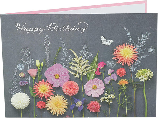 Embossed Wildflowers black background birthday greeting card with floral design from UK Greetings.