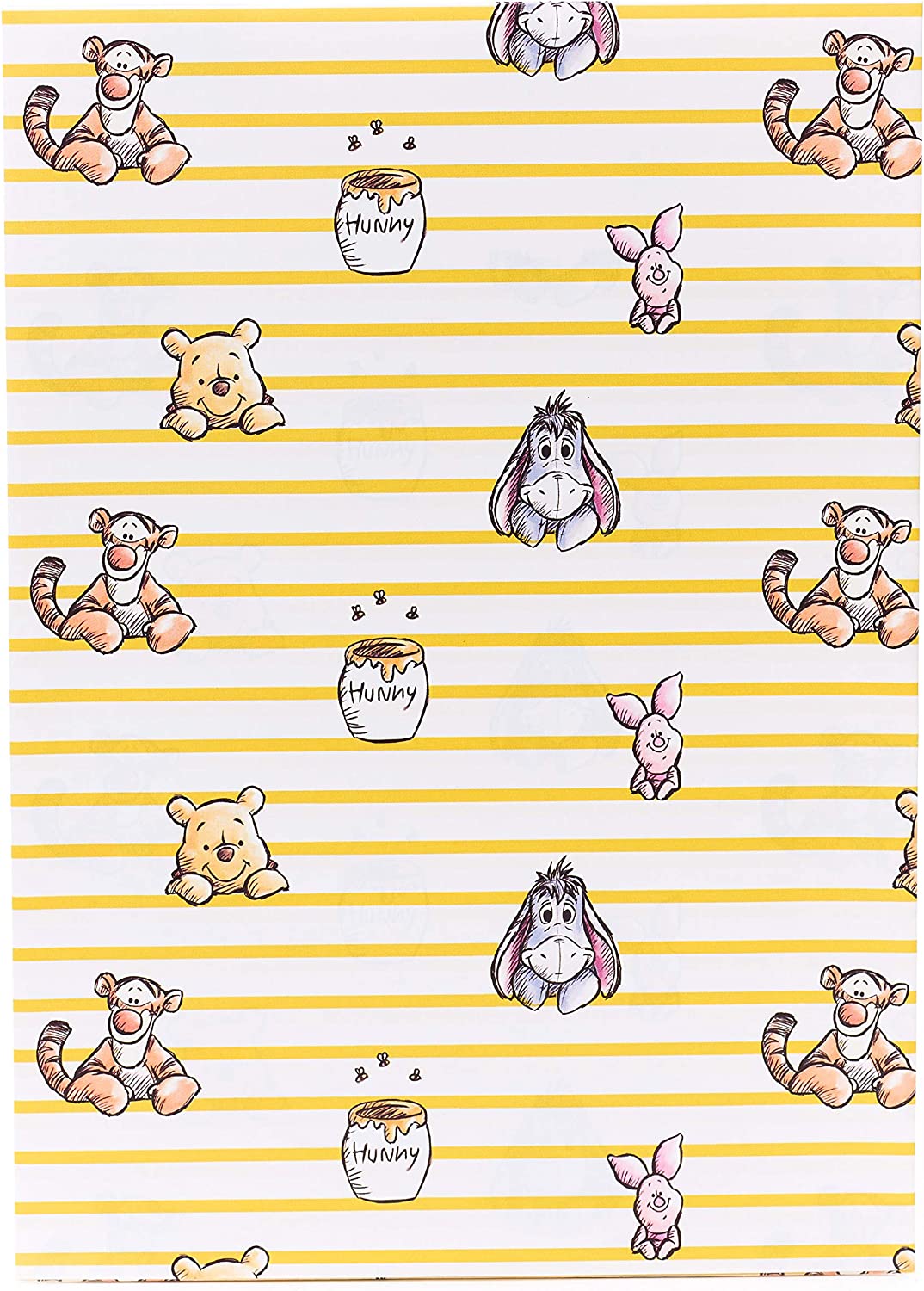 Winnie the Pooh greeting card with wrap and tags set by UK Greetings featuring Pooh Bear illustration and colorful design.