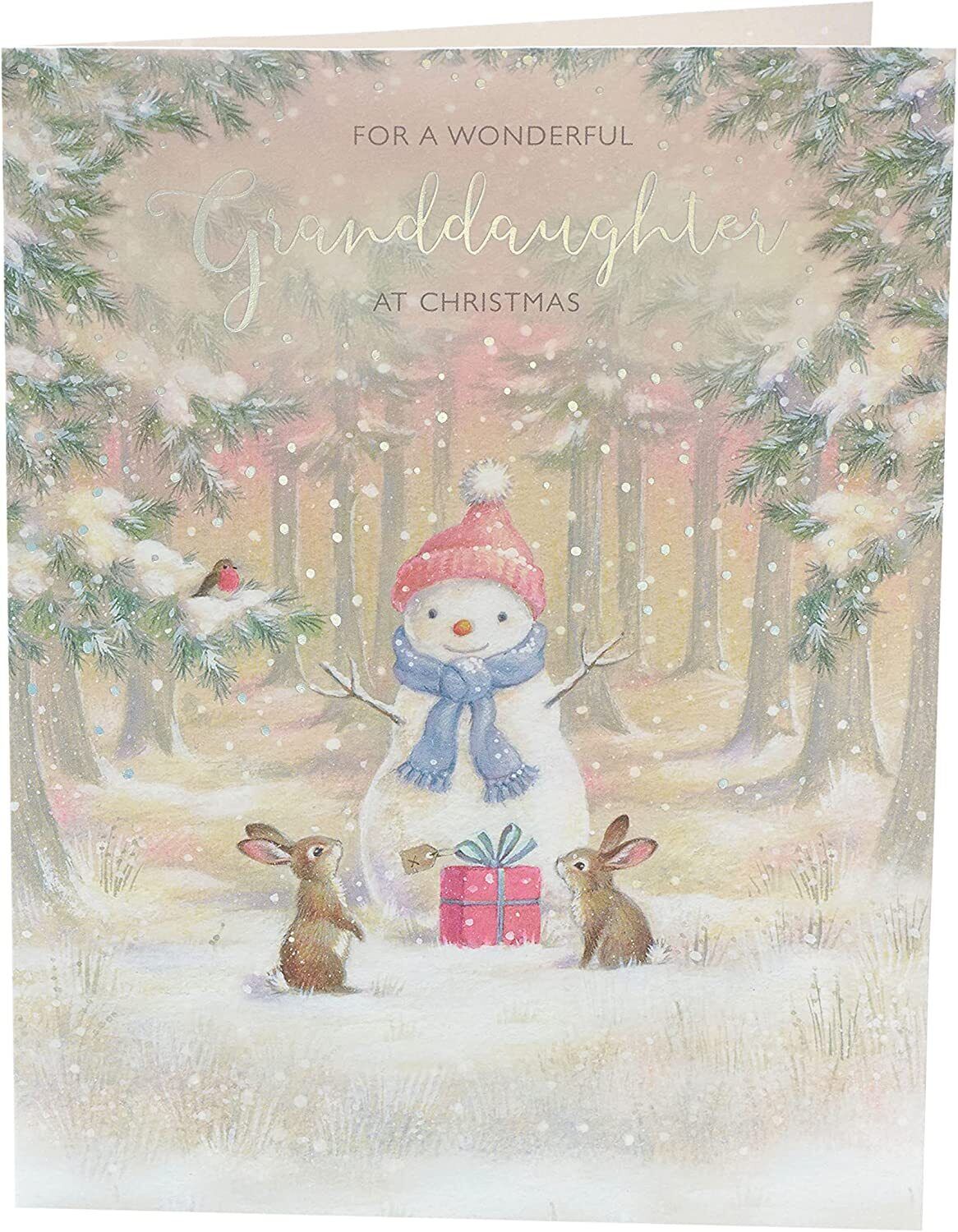 Colorful Wonderful Granddaughter Snowman Christmas greeting card by UK Greetings featuring festive winter design and holiday message.