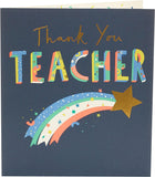 Gold "YOLO! Teacher Thank You" greeting card by UK Greetings featuring colorful design and heartfelt message for teachers.