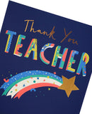 Gold "YOLO! Teacher Thank You" greeting card by UK Greetings featuring vibrant design and thank you message for teachers.