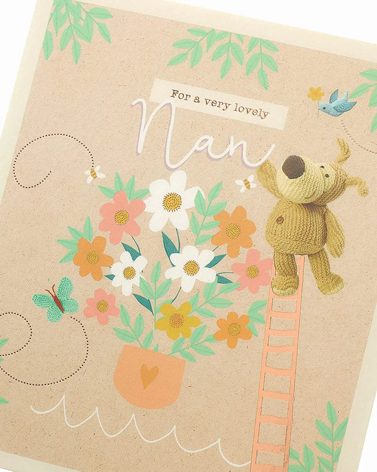 Cute Boofle on ladder birthday greeting card by UK Greetings, featuring adorable Boofle illustration on a colorful ladder background.