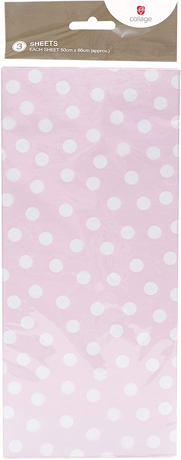 Pink and white polka dot tissue paper from UK Greetings, ideal for gift wrapping and decorative packaging.