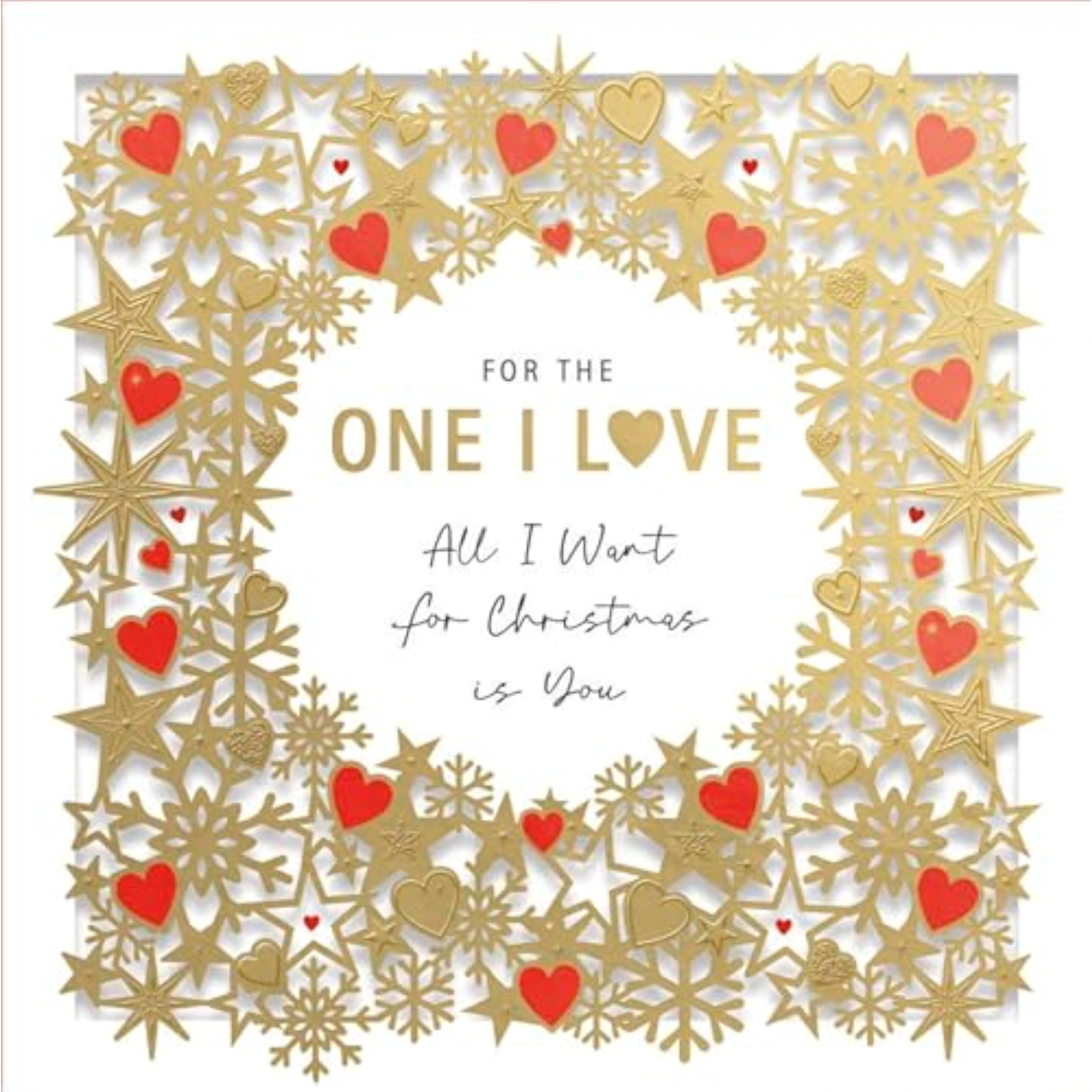 Luxury Christmas greeting card by UKG featuring a romantic "All I Want Is You" 3D cut-out design for festive occasions.